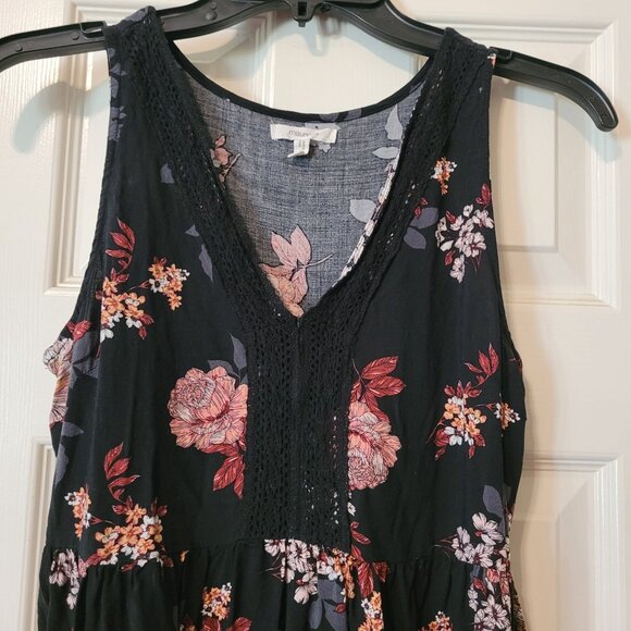 Maurices Floral Print Sleeveless Dress Black Multicolor XS Rayon Cotton Lace - Picture 3 of 5